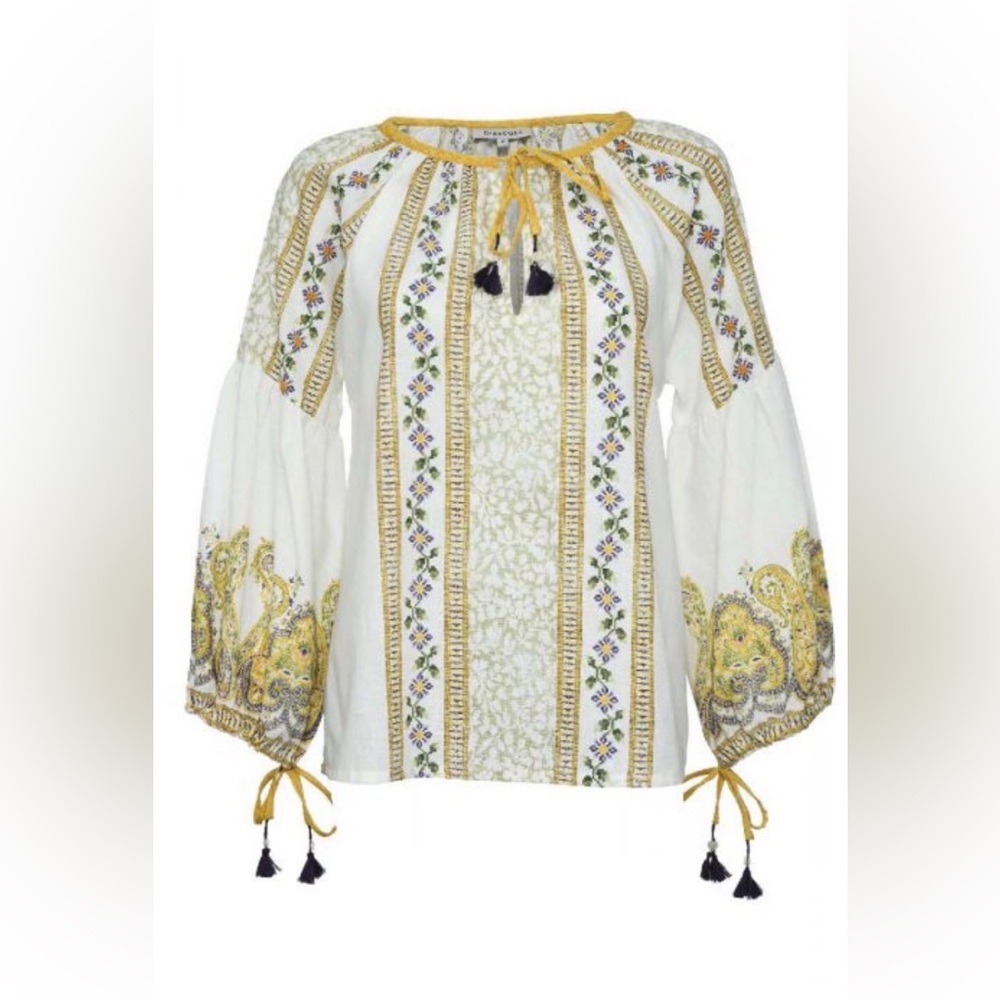 D'ascoli Magda Top Size XL (12) Balloon Sleeves Tassels
